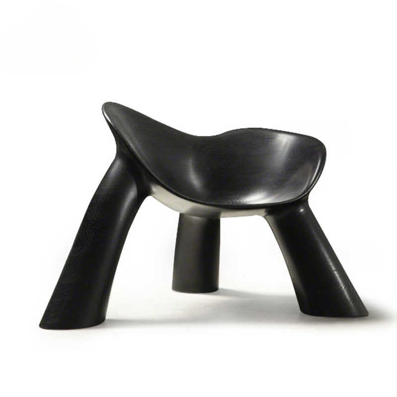 Modern Three-Legged Accent Chair, Unique Sculptural Lounge Stool, Designer Indoor Outdoor Seating, Textured Black
