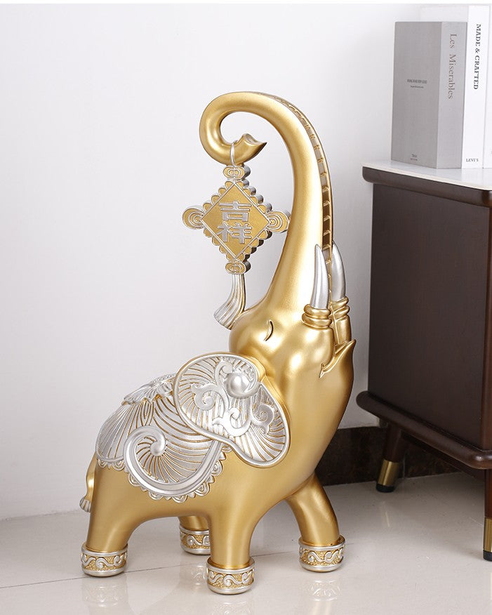 Large Luxury Golden Elephant Side Table, Artistic Home Decor Accent, Resin Sofa End Table with Glass Top for Living Room, TV Cabinet, Housewarming Gift
