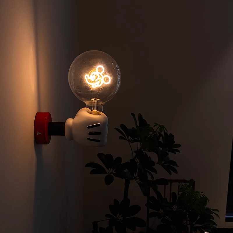 Cartoon Mickey Hand Wall Lamp – Creative Kids Room LED Night Light, Minimalist Bedroom Bedside Sconce for Nursery & Desk