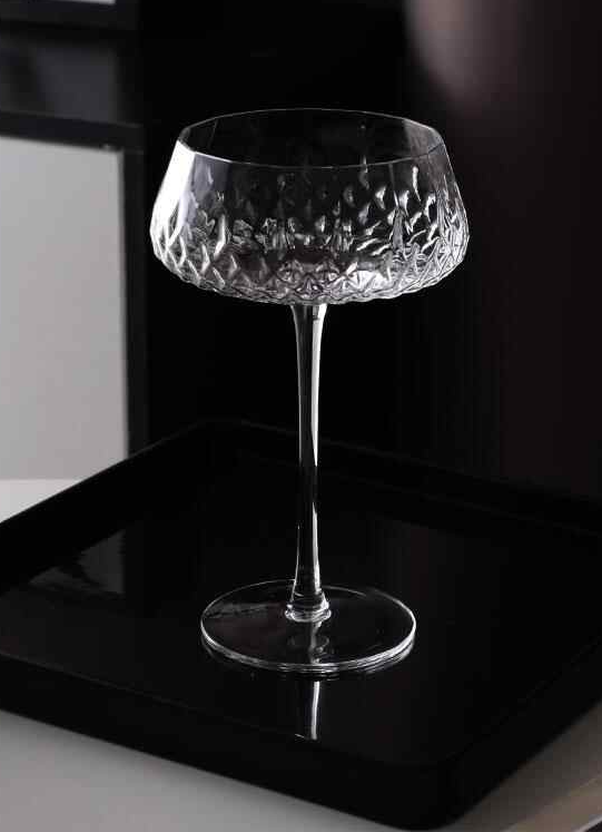 Vintage Crystal Coupe Cocktail Glass 350ml – Elegant Diamond Patterned Stemware for Cocktails, Champagne & Wine – Single Retro Crystal Glass