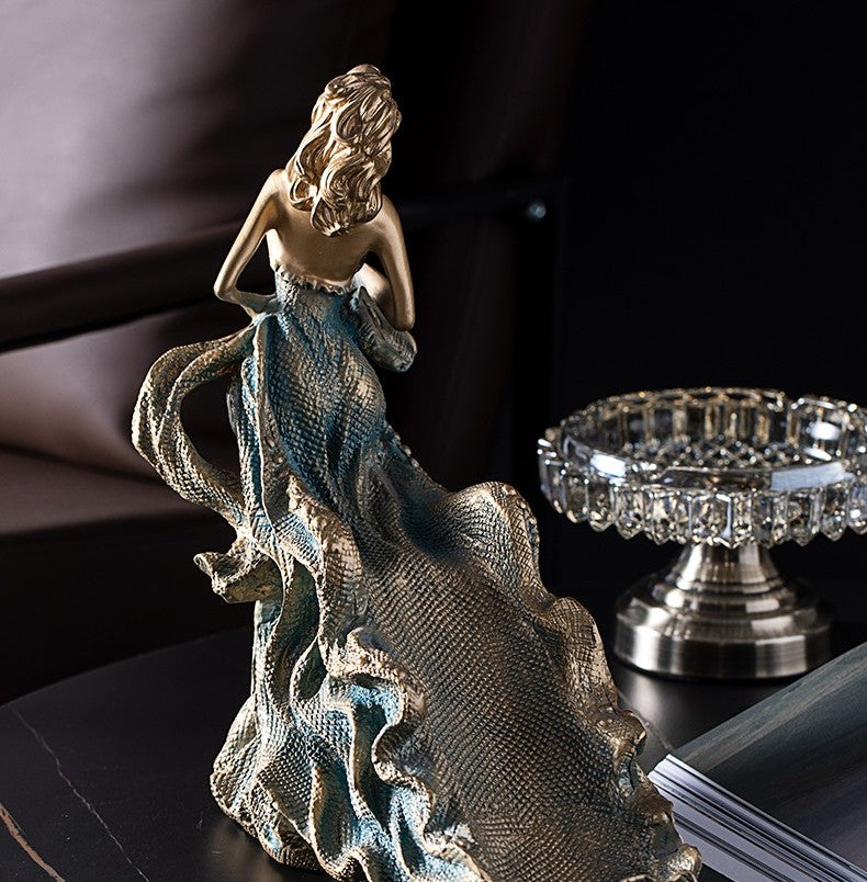 European Creative Wine Rack Set – Modern Luxury Home Decor Sculpture, Ocean Queen Blue-Gold Lady Wine Bottle Holder for Living Room, Cabinet, Dining Table