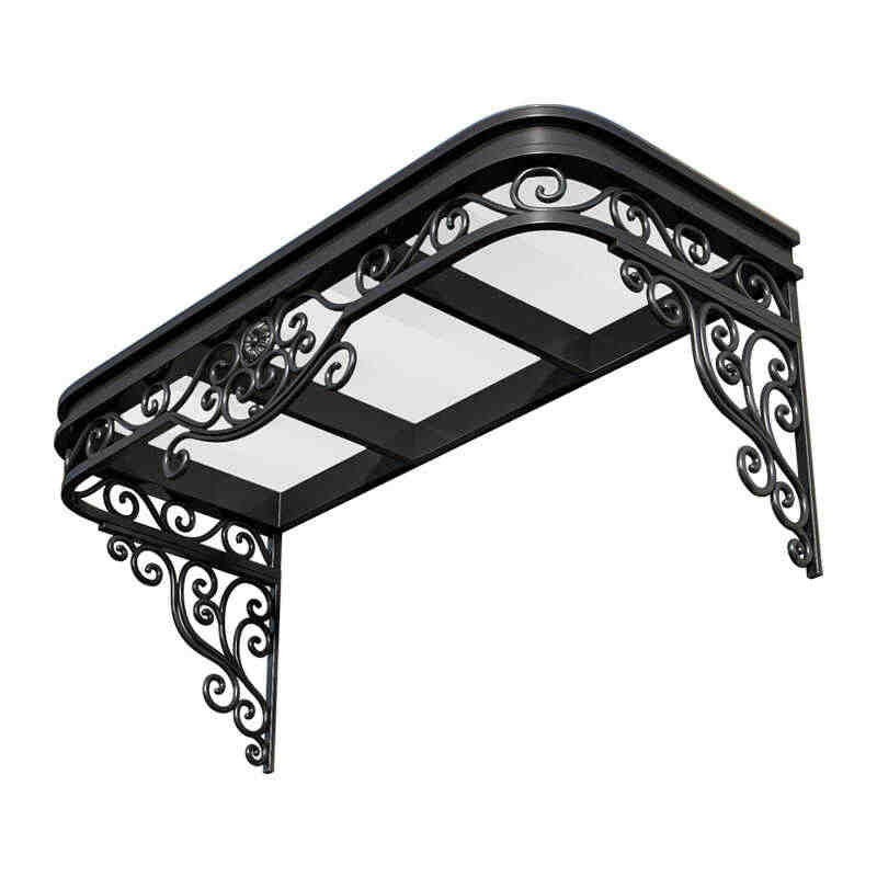 French Style Aluminum Door Canopy – Wrought Iron Decorative Window Awning, Outdoor Weather Protection with Ornate Scroll Design for Home Entrances