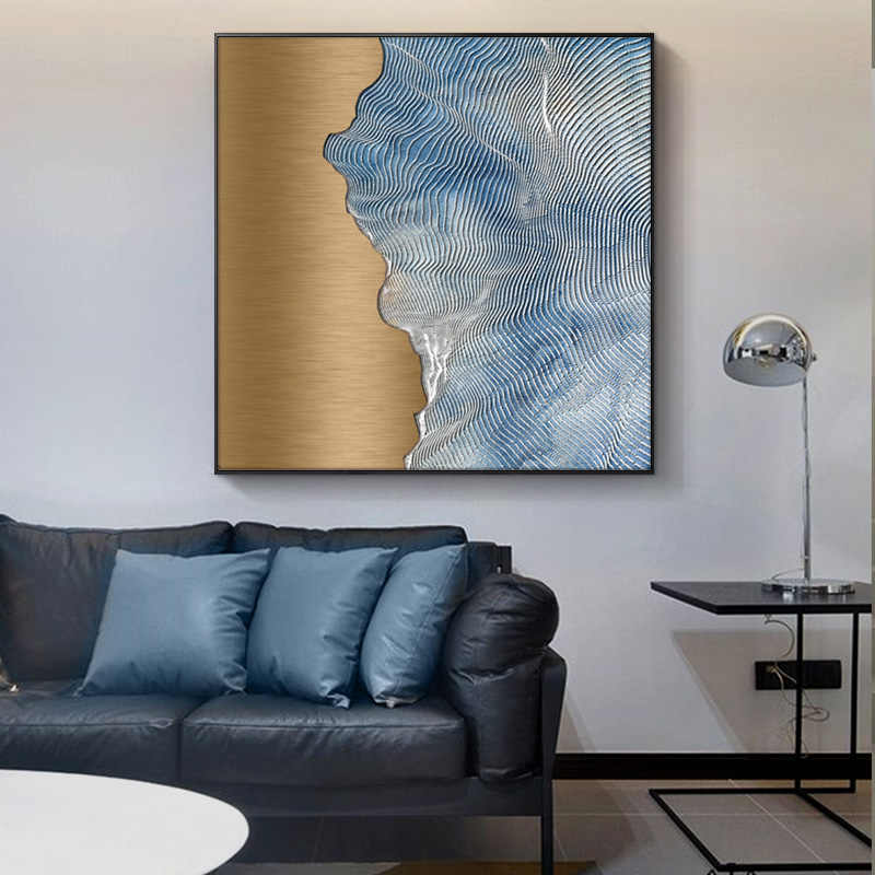 Modern Luxury 3D Textured Relief Painting – Minimalist Stainless Steel & Embossed Oil Artwork, Entryway & Living Room Wall Decor, Black Frame