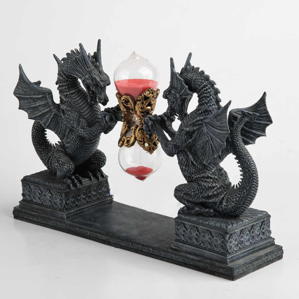 Double Dragon Hourglass – Gothic Fantasy Sand Timer Figurine, Birthday Gift Desk Ornament, Premium Home Decor