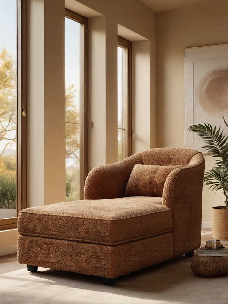 Vintage Chenille Chaise Lounge Sofa – Mid-Century Retro Luxury Recliner for Small Living Room, Bedroom & Hotel Suite