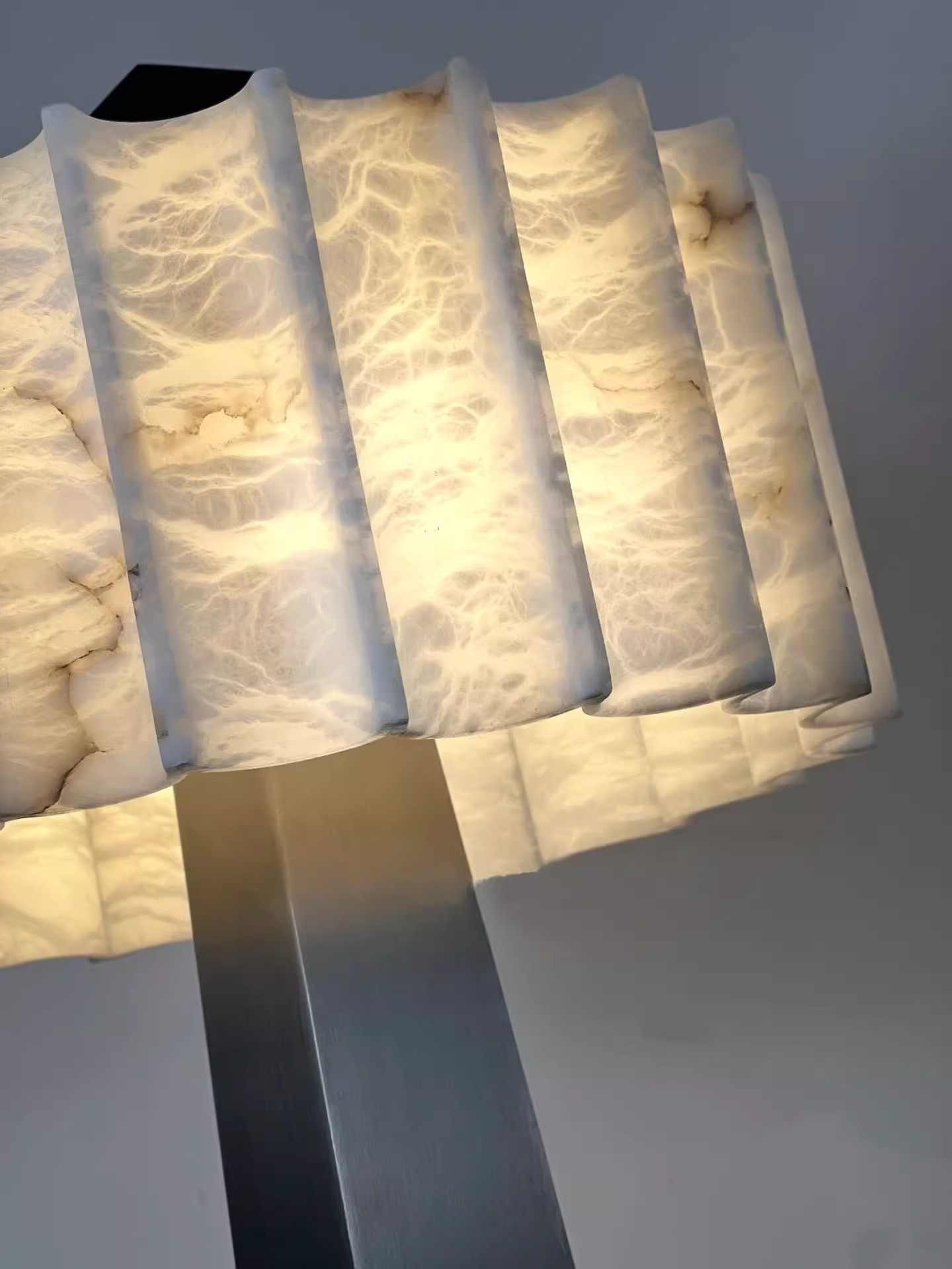 Natural Snowflake Stone & Black Brushed Stainless Steel Designer Floor Lamp, Luxury Villa/Model Room/Living Room/Study