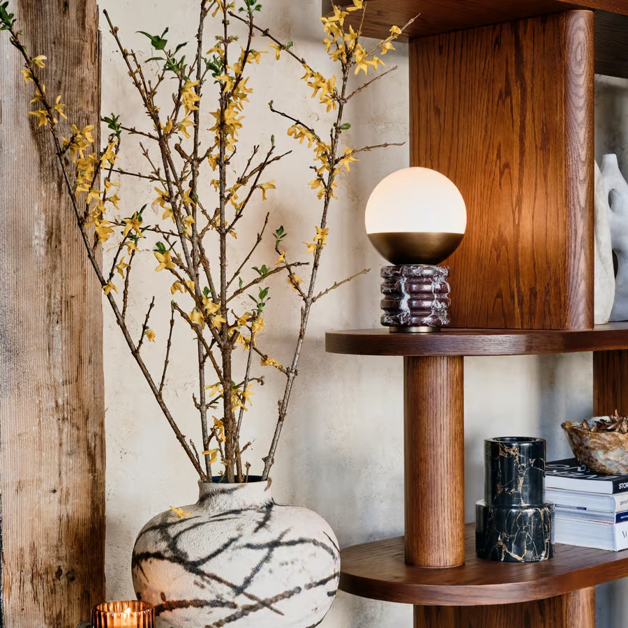 Luxury Table Lamp, Purple Lilac Marble & Glass Globe, Modern Bedroom, Desk, or Hotel Bedside Ambient Light