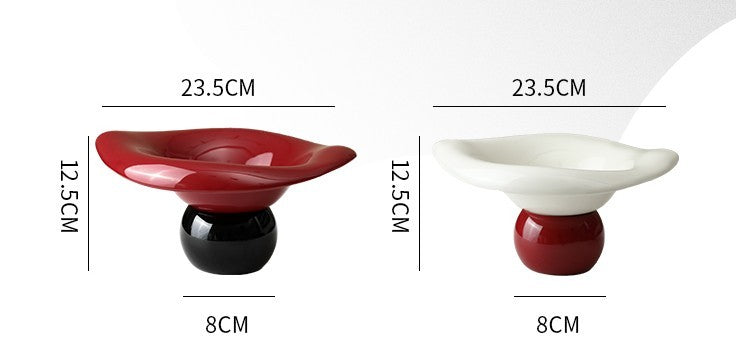 Exquisite Wave-Fruit Tray Set – Luxe Modern High-Gloss Fruit Bowls for Living Room or Tea Table, Red/Black & White/Red