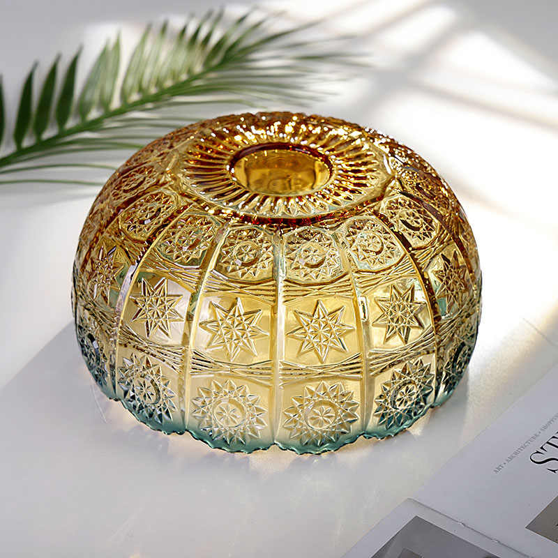 Luxury Crystal Glass Fruit Bowl, Embossed Star Pattern Serving Dish with Gradient Colors, Home Living Room Coffee Table Snack Bowl