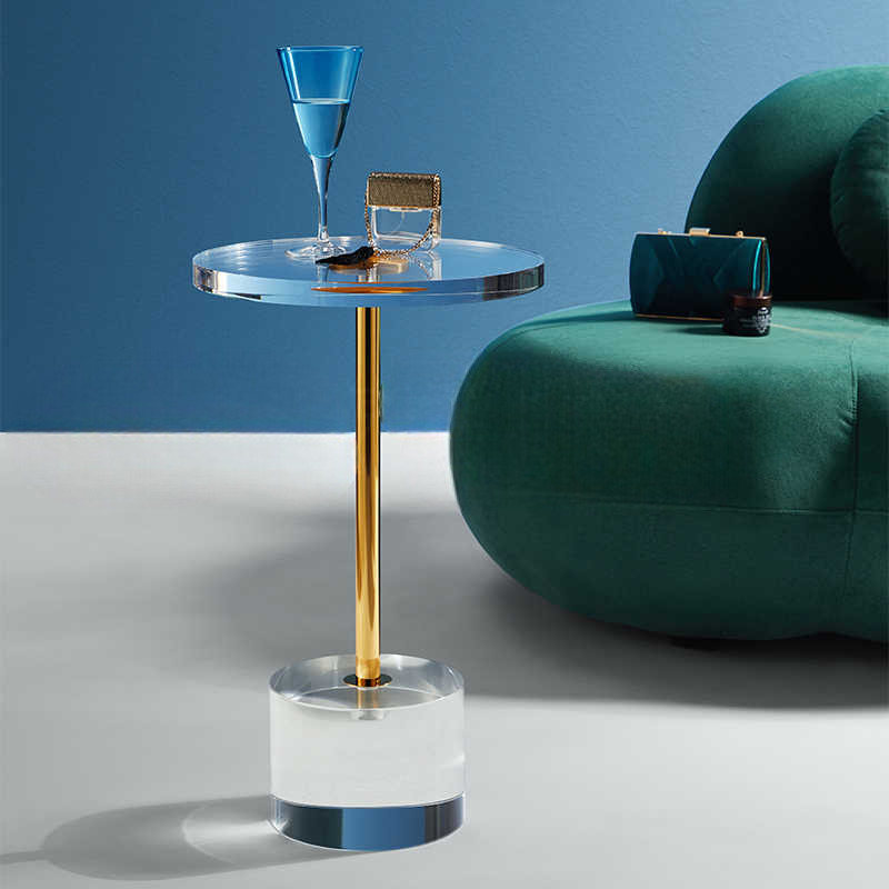 Modern Gold Acrylic Side Table, Minimalist Transparent Round End Table for Living Room, Bedroom, or Luxury Home Decor
