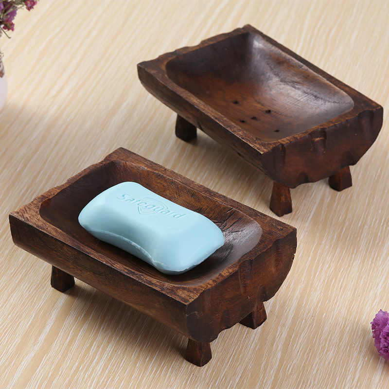 Thai Handcrafted Solid Wood Soap Dish with Drainage, Natural Teak Bathroom Soap Holder with Elevated Design