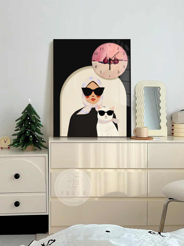 Luxury Wall Clock Art Panel, Cream Style Silent Clock Painting for Living Room & Dining Room