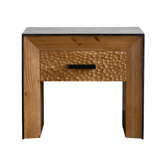 Wabi-Sabi Rustic Nightstand – Vintage American Style Bedside Table with Textured Drawer, Dark Wood End Table for Bedroom, Living Room, Country Farmhouse Decor