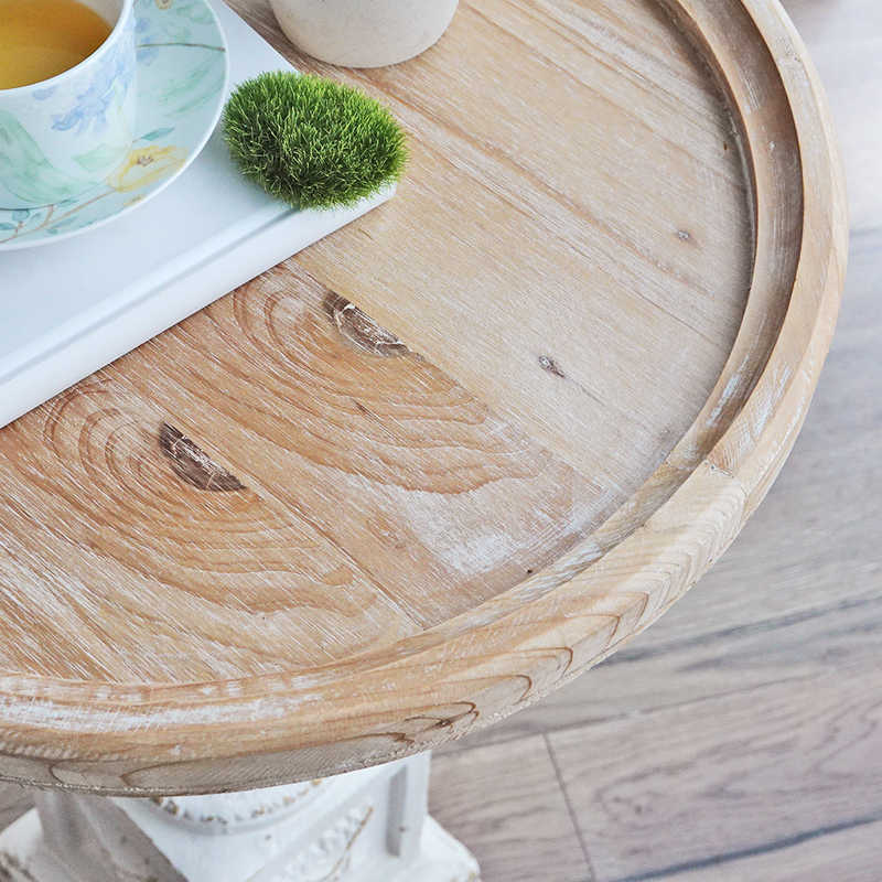 Vintage White Round Side Table, Carved Coffee End Table, Retro Pedestal Accent Table for Living Room, Dining Room, Café