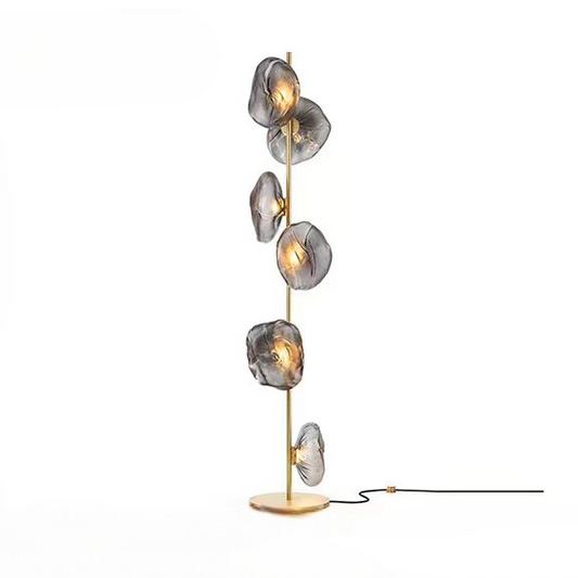 Luxury Designer Gold Smoky Glass Floor Lamp, Artistic Modern LED Standing Light for Villa, Living Room, Bedroom