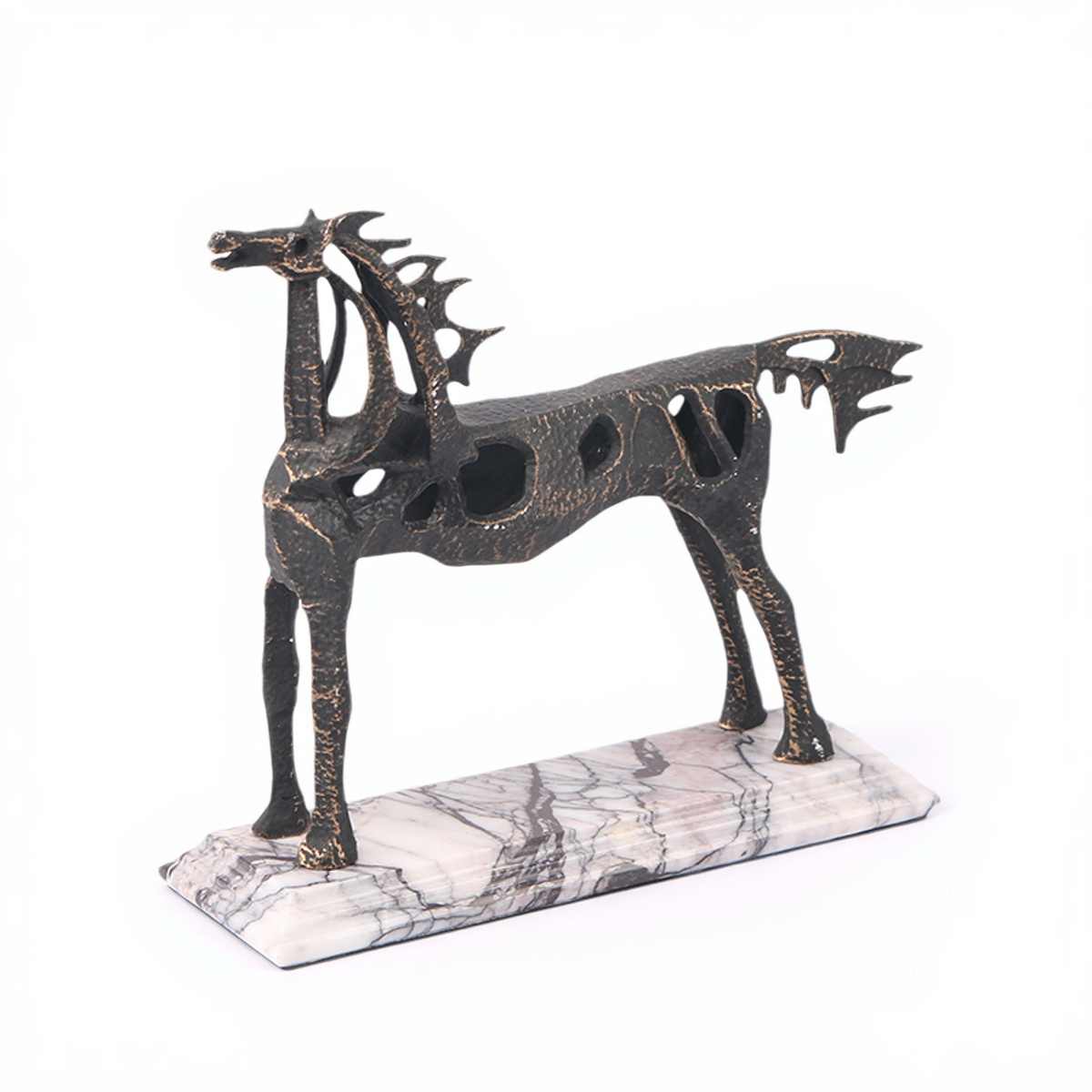 Modern Abstract Metal Horse Sculpture with Marble Base, Minimalist Gold Artistic Decorative Figurine for Living Room, TV Cabinet, Entryway, Wine Cabinet