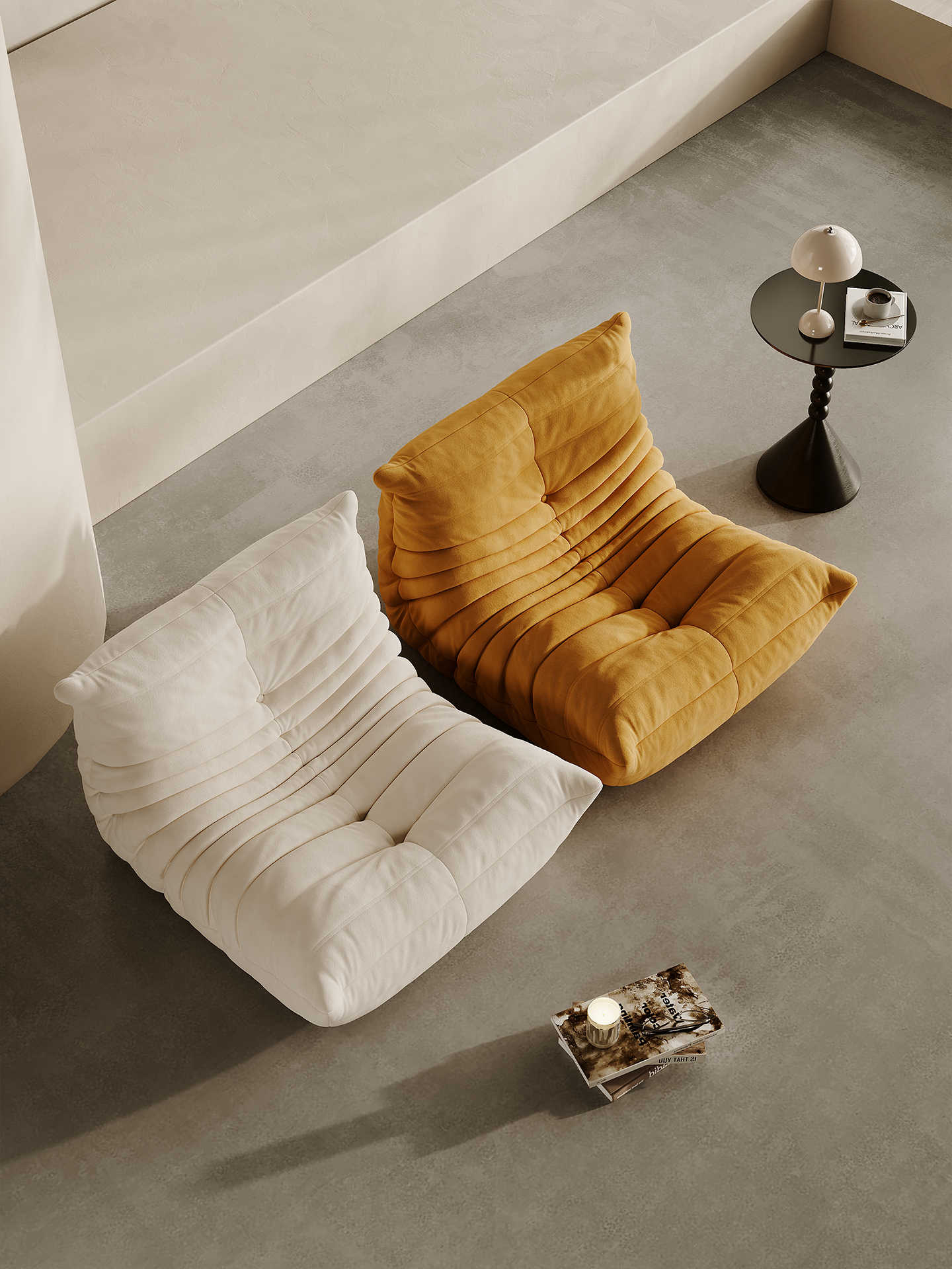 Yellow Suede Lazy Sofa Chair, Modern Tatami Floor Lounge, 80D Cotton, Comfortable Recliner for Bedroom & Living Room, Trendy INS Style