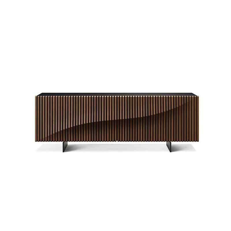 Walnut Minimalist Sideboard Cabinet, Modern Solid Wood Storage Console for Living Room Entryway, Wave Slat Shoe Buffet