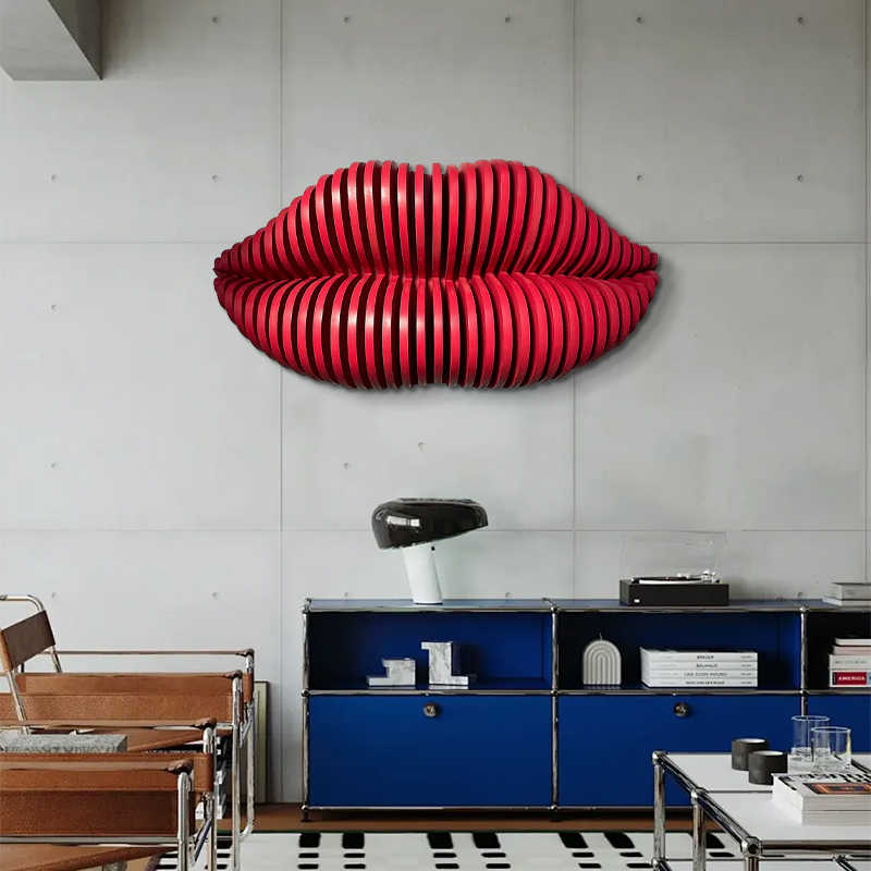 Modern 3D Red Lips Wall Sculpture, Large PVC Parametric Art Decor, Statement Piece for Living Room, Lounge, or Office