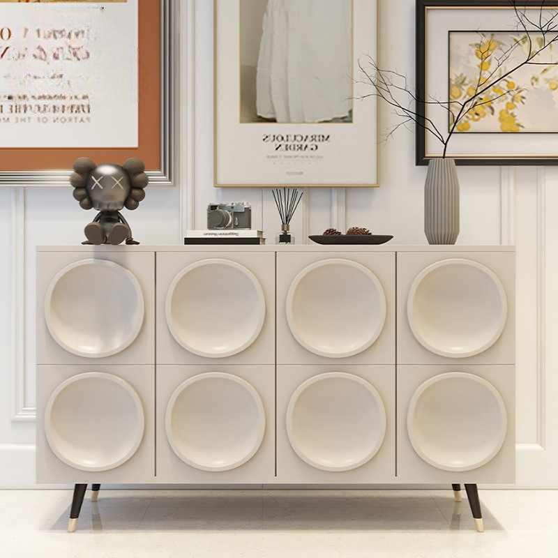Modern Cream White Minimalist Sideboard Cabinet, Entryway Storage Organizer, 4-Door Living Room Bedroom Console