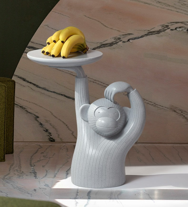 Monkey Tray Side Table – Creative Sculptural Floor Accent, Modern Living Room Decorative Stand with Serving Plate