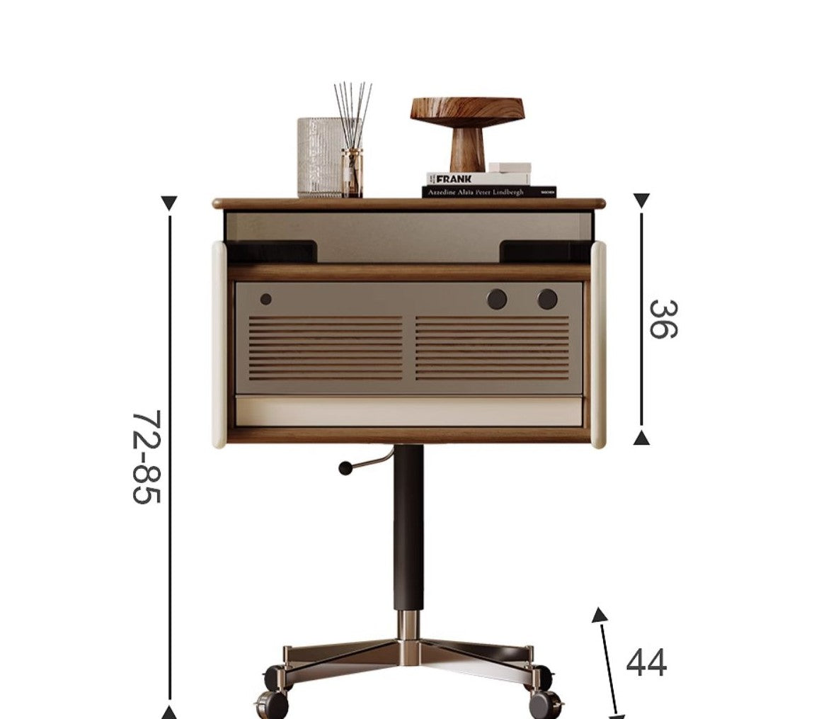 Vintage Rotating Adjustable Side Table on Wheels, TIGO Retro Mobile Nightstand Bedside Cabinet with Storage, Mid-Century Sofa End Table