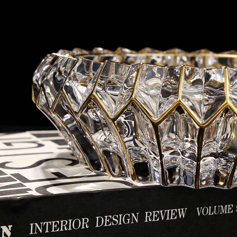 Luxury Gold-Trimmed Crystal Diamond-Cut Glass Ashtray, Large Heavy-Duty Anti-Ash Design for Home Office, Premium Decorative Smoking Accessory