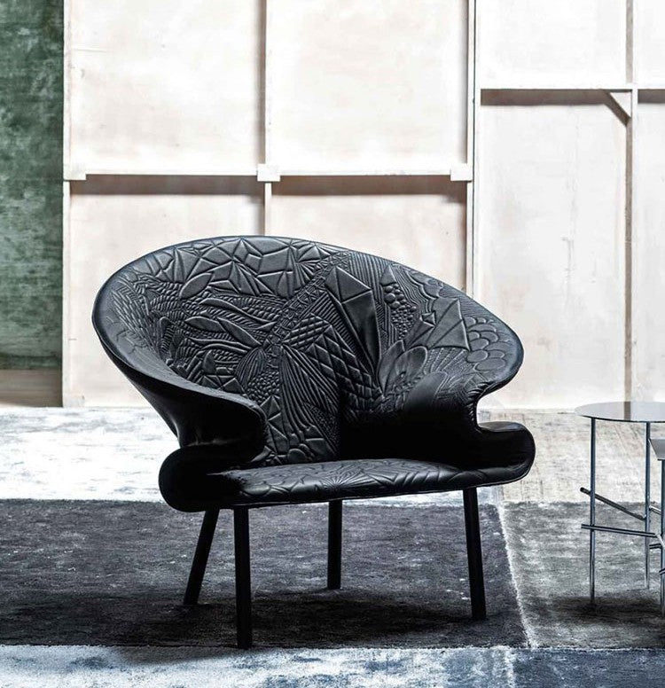 Designer Graffiti Art Armchair, Black Fiberglass Single Lounge Chair, Modern Hotel & Living Room Statement