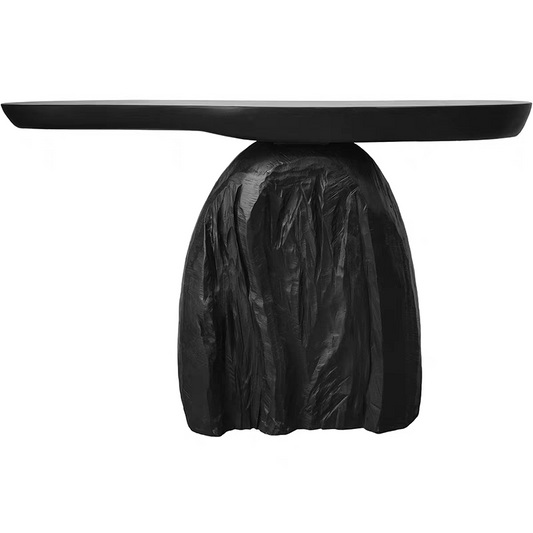 Contemporary Sculptural Console Table – Modern Black Entryway Table with Organic Stone Base, Narrow Designer Furniture for Luxury Interiors