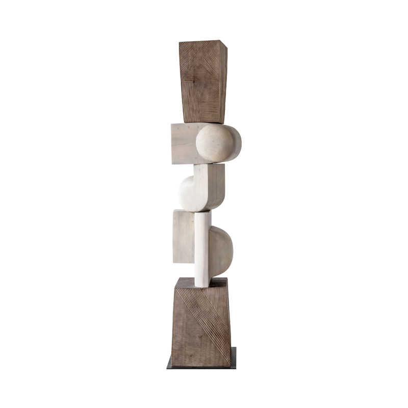 Large Abstract Solid Wood Sculpture, Modern Art Decorative Floor Piece for Hotel Lobby, Reception, Staircase, or Boutique Residence