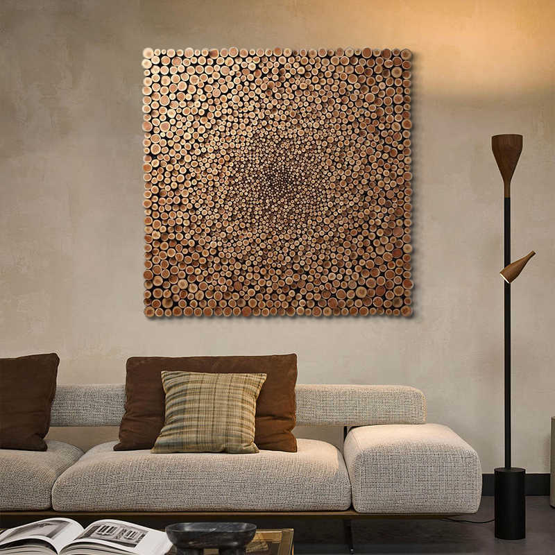 Wabi-Sabi Red Minimalist 3D Mosaic Wood Wall Art, Niche Solid Wood Decorative Relief Panel
