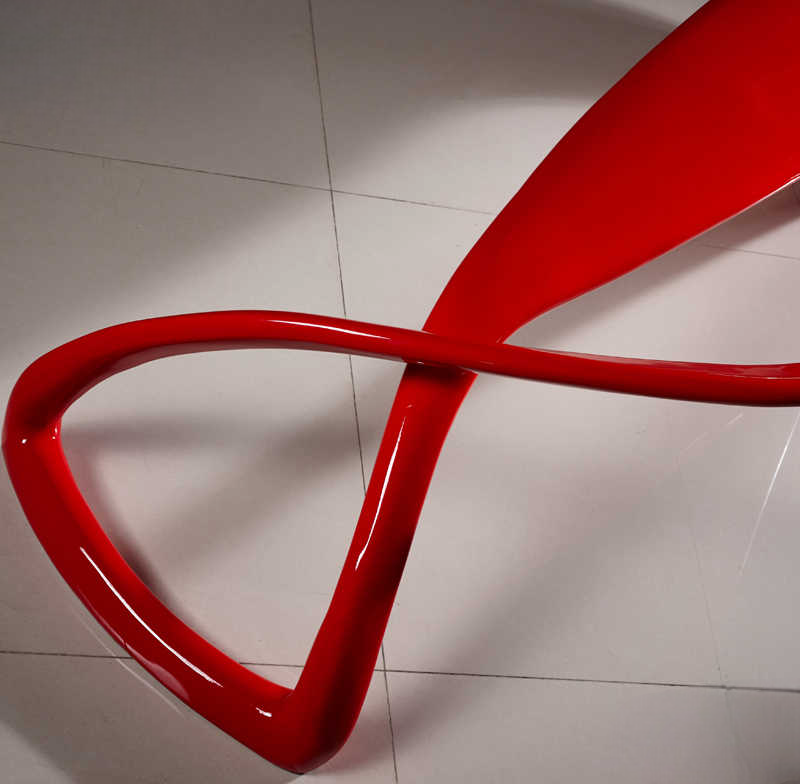 E-Turn Bench Modern Sculptural Outdoor Low Stool, Red Plastic Fiberglass Minimalist Designer Butterfly Bench