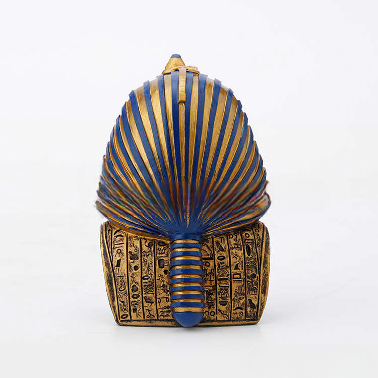 Egyptian Pharaoh Bust Figurine – Miniature Gold & Blue Resin Statue for Home Décor, Desk Ornament, and Unique Gift