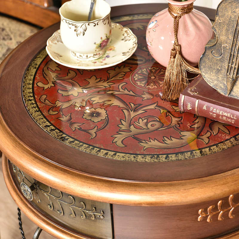 Vintage Round Side Table, Solid Wood Iron & Glass End Table, Classic Painted Accent Furniture