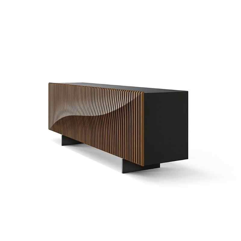 Walnut Minimalist Sideboard Cabinet, Modern Solid Wood Storage Console for Living Room Entryway, Wave Slat Shoe Buffet