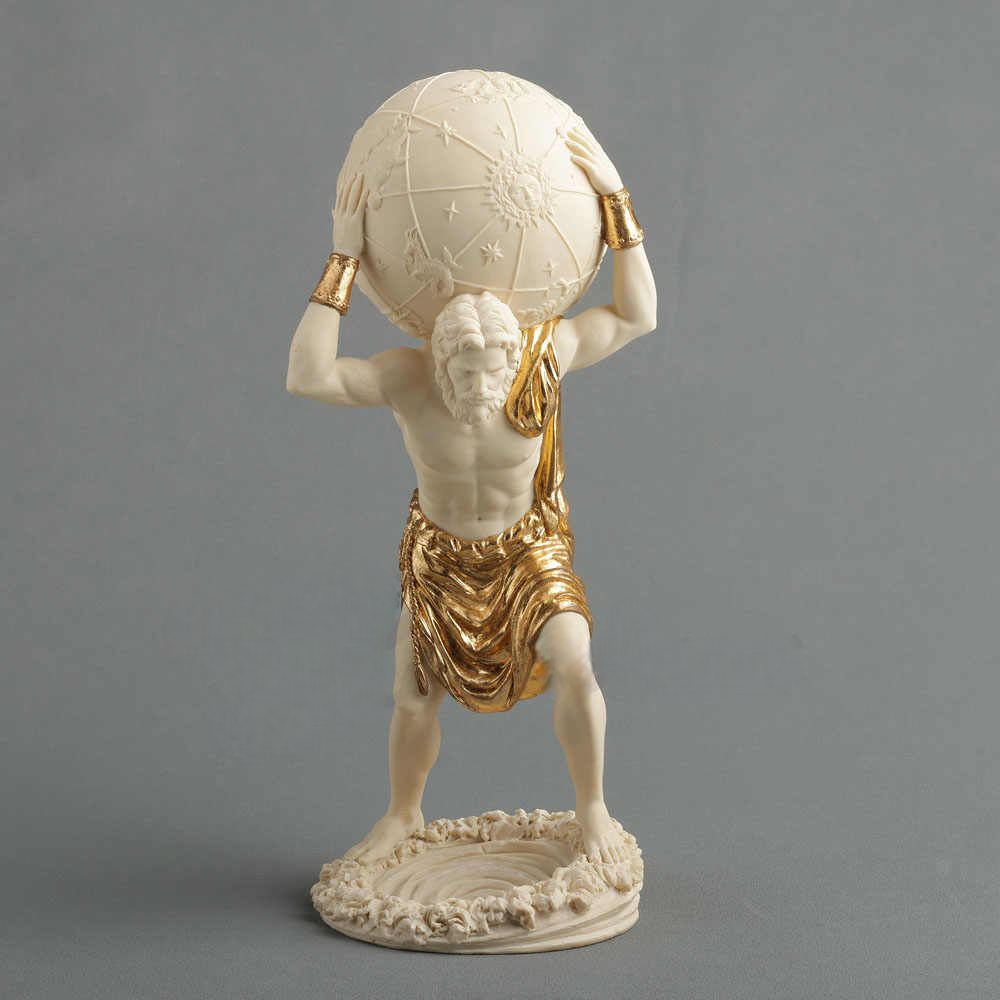 Greek Atlas Titan Statue – White & Gold Creator Figurine, Mythology Decor for Home, Office, Unique Gift