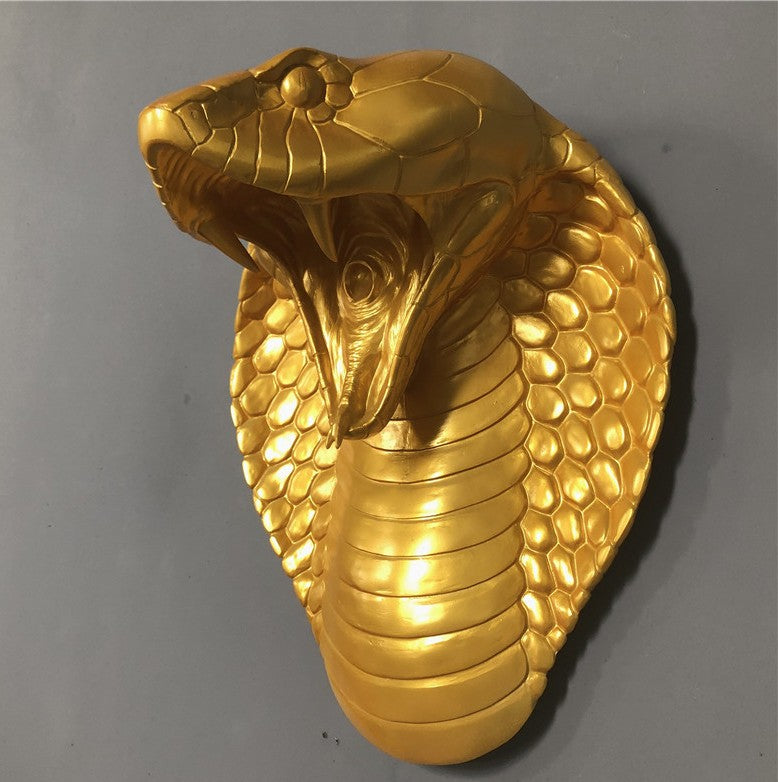 Gold Snake Zodiac Animal Head Wall Decor, Sculpture for Entryway, Living Room, Bar, Indoor/Outdoor