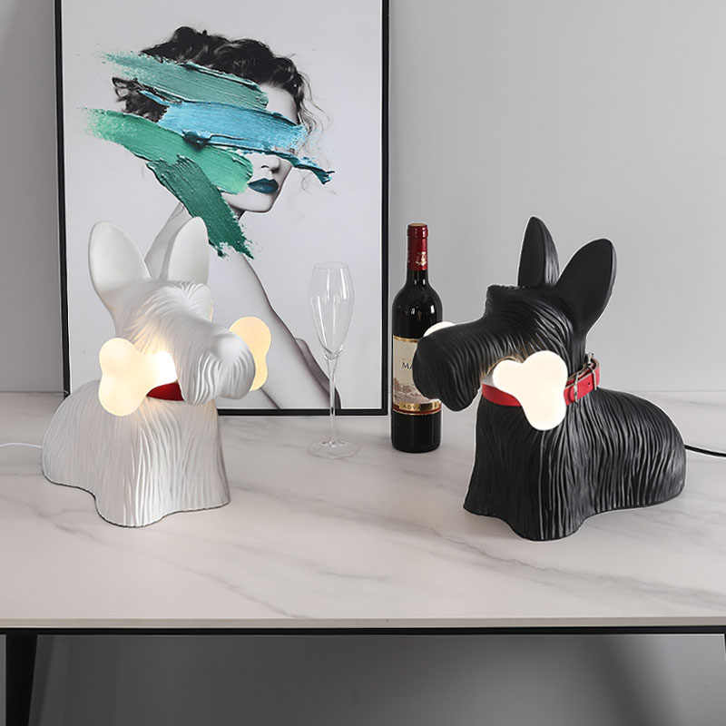 Creative Dog Table Lamp, Cute Resin LED Night Light for Bedroom, Living Room, or Children's Room – Black