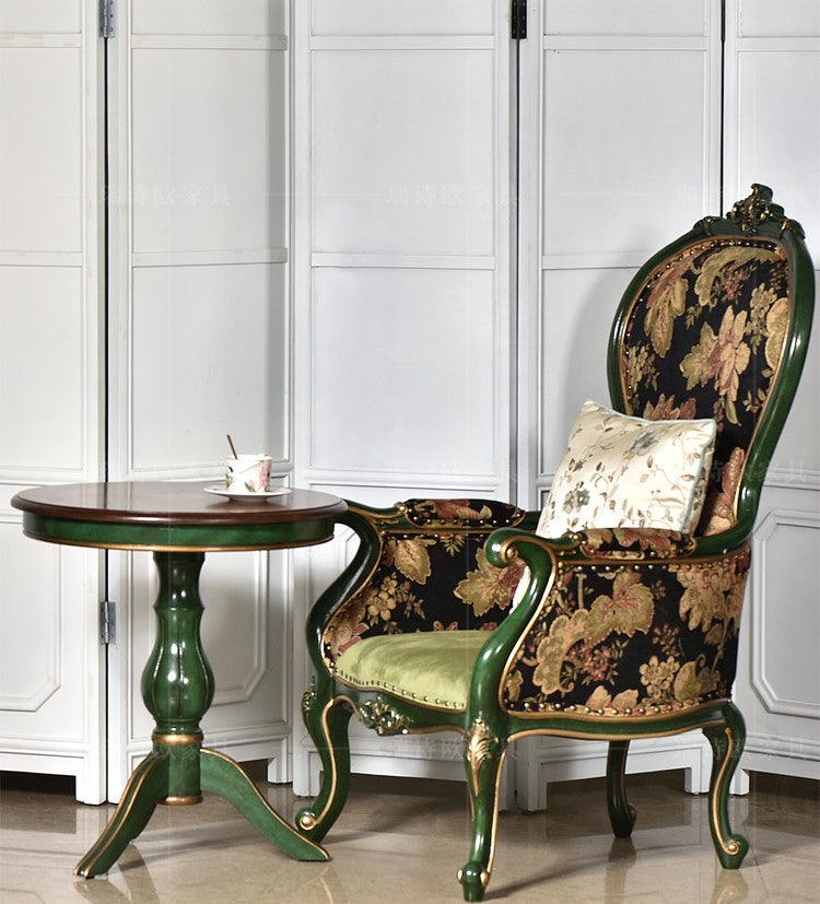 Classical Solid Wood Tiger Chair, Artistic Vintage Floral High-Back Armchair for Living Room & Lounge