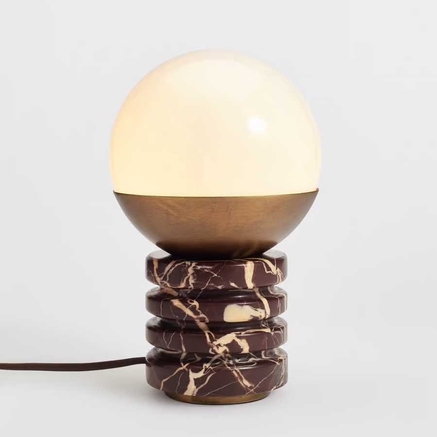 Luxury Table Lamp, Purple Lilac Marble & Glass Globe, Modern Bedroom, Desk, or Hotel Bedside Ambient Light