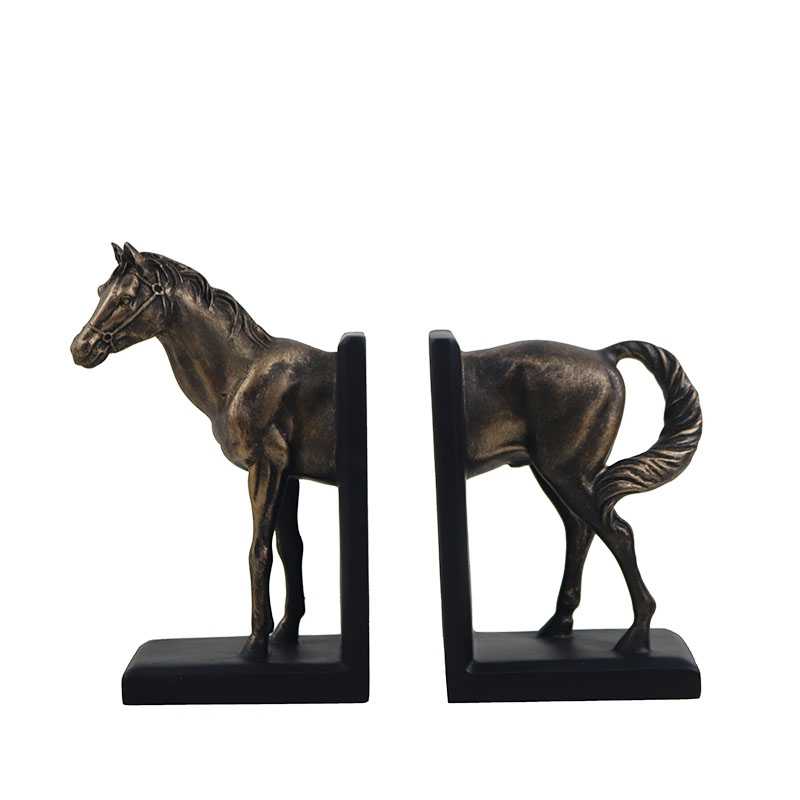 Vintage Horse Head Resin Bookends – Creative Bookcase Sculpture for Study, Living Room, Office Shelf