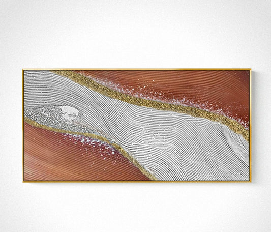 Luxury Gold Nine Koi Fish Abstract Textured Hand-Painted Oil Painting, Wealth Wall Art with Gold Aluminum Frame