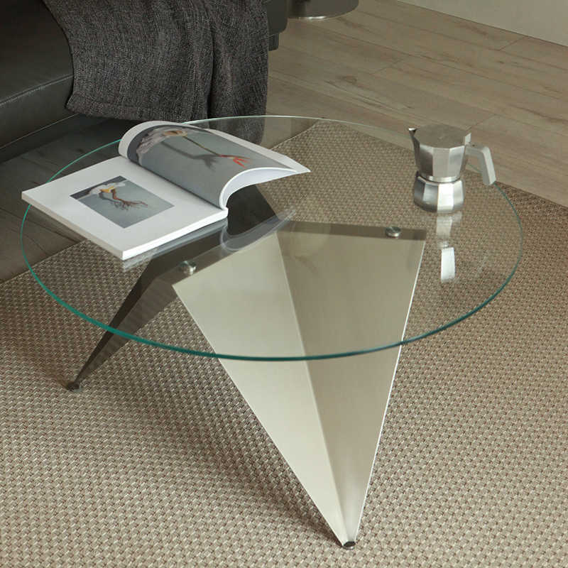 Modern Luxury Stainless Steel & Glass Round Coffee Table – 80cm Designer Origami Style Minimalist Living Room Tea Table