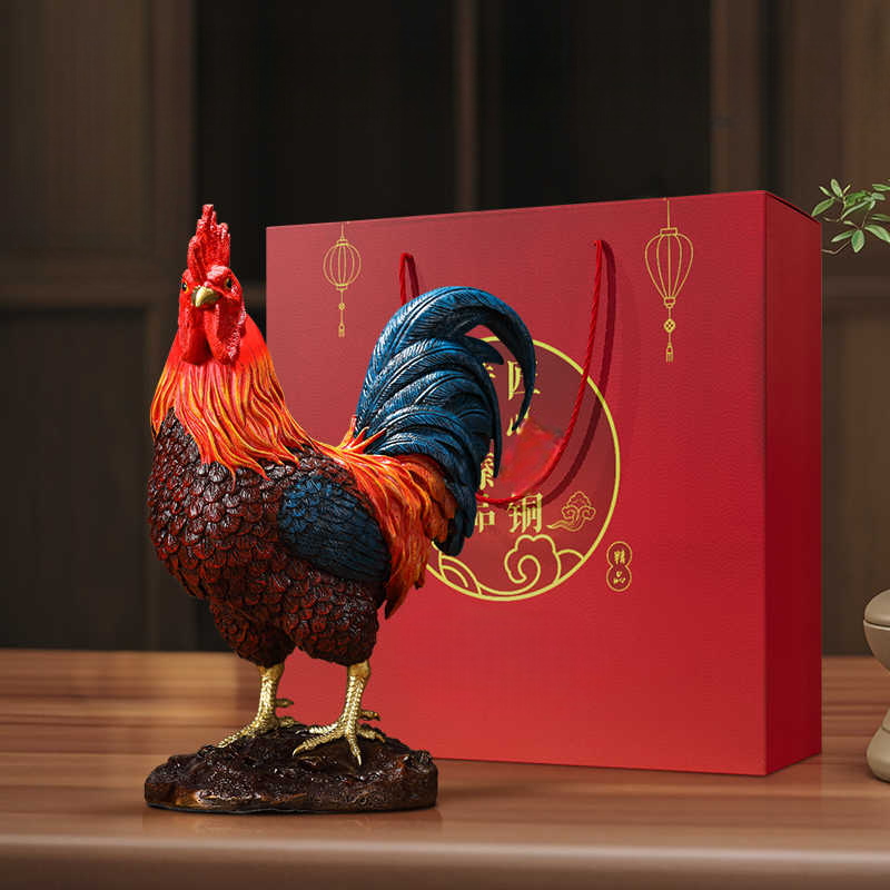 Large Prosperity Rooster Brass Sculpture, Wealth Zodiac Rooster, Living Room Office Decorative Bronze Figure, Grand Opening Housewarming Gift