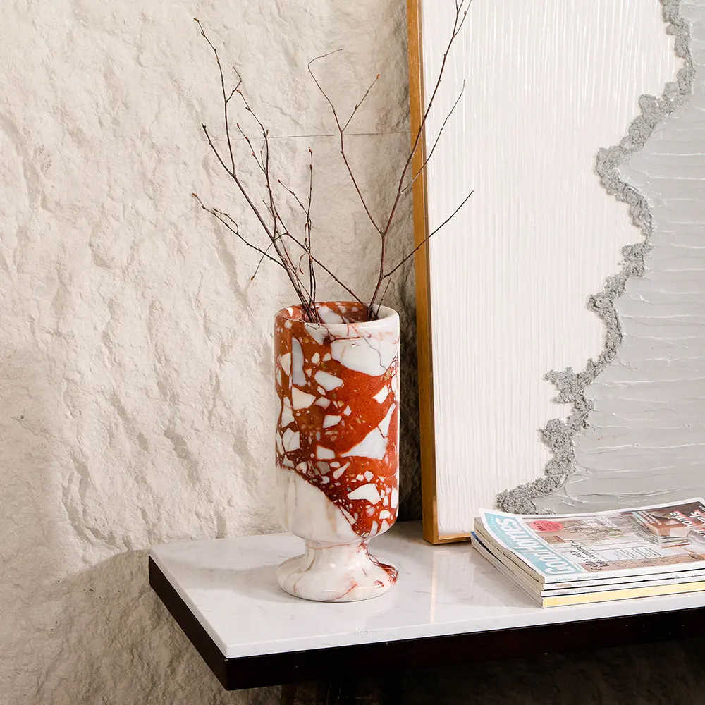 Modern Marble Flower Vase – Creative Red and White Luxury Decorative Vase for Living Room, Dining Table, Boutique Hotel
