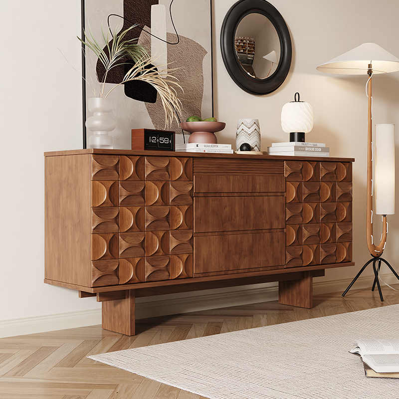 Mid-Century Modern Solid Wood Sideboard Buffet Cabinet, Designer Luxury Storage Console for Living Room & Entryway