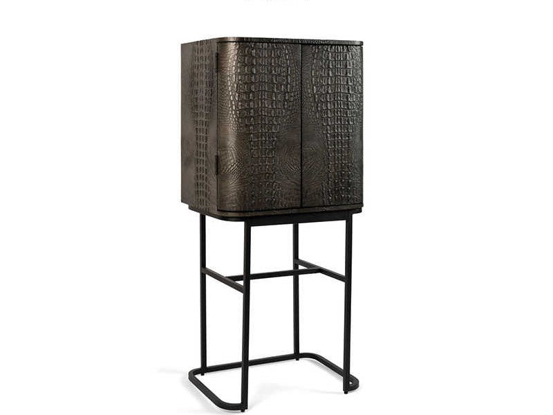 Luxury Rattan-Wrapped Bar Cabinet with Brass Stand – Modern Cocktail Storage Cabinet with Wine Glass Holders, Designer Home Bar Furniture for Living Room