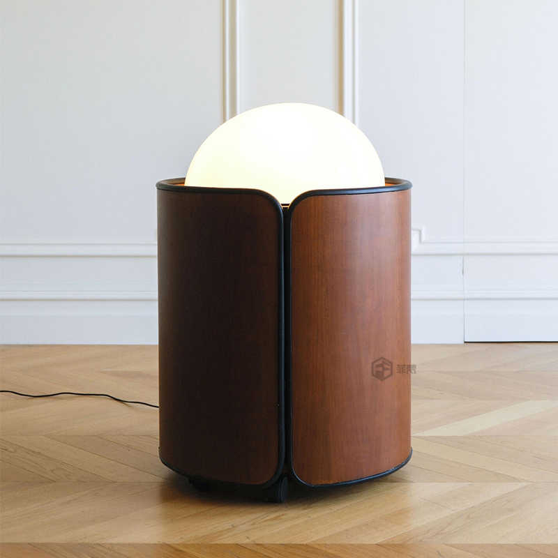 Vintage Modern Mobile Mini Bar Cabinet – Designer Luxury Movable Storage Sideboard with Built-In Lamp, Solid Wood