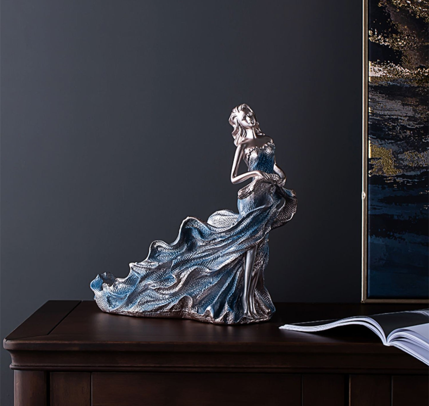 European Creative Wine Rack Set – Modern Luxury Home Decor Sculpture, Ocean Queen Blue-Gold Lady Wine Bottle Holder for Living Room, Cabinet, Dining Table