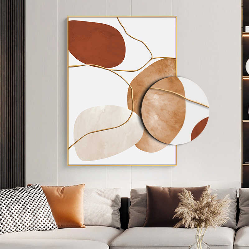 Minimalist Abstract Textured Wall Art, Creative Layered Luxury Hand-Painted Oil Painting, Living Room & Headboard Feature, Gold Aluminum Frame